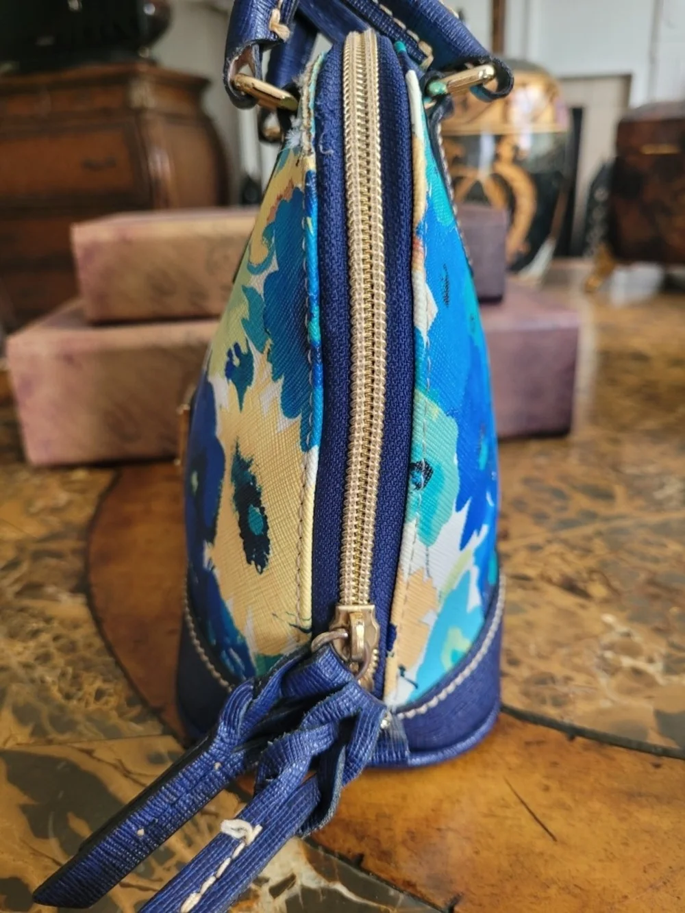 Dooney & Bourke Blue Floral Dome Satchel - Picture 4 of 11